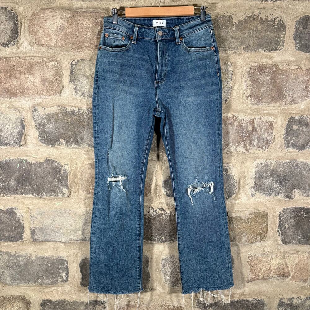 Pistola High Rise Distressed Raw Hem Straight‎ Jeans Women’s 28 Blue Casual